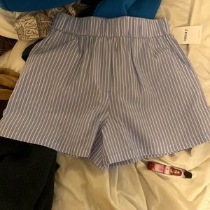 Blue and white pinstripe boxer shorts